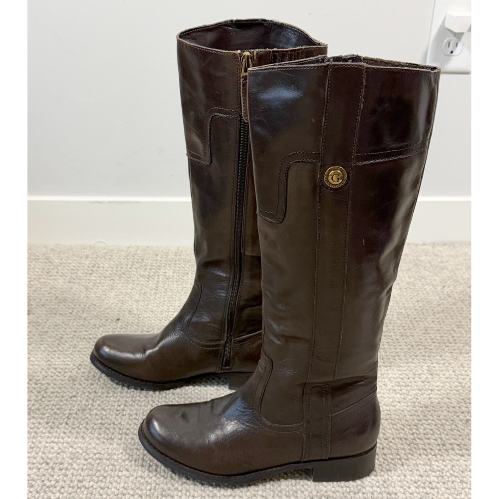 Guess Dark Brown Leather Tall Riding Boots Size 6.5M Equestrian Heritage Classic